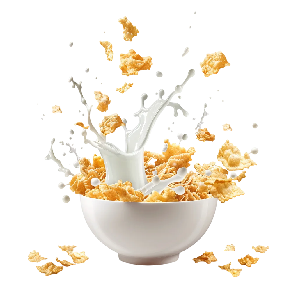 Bowl of Cornflakes and Milk Splash Free PNG