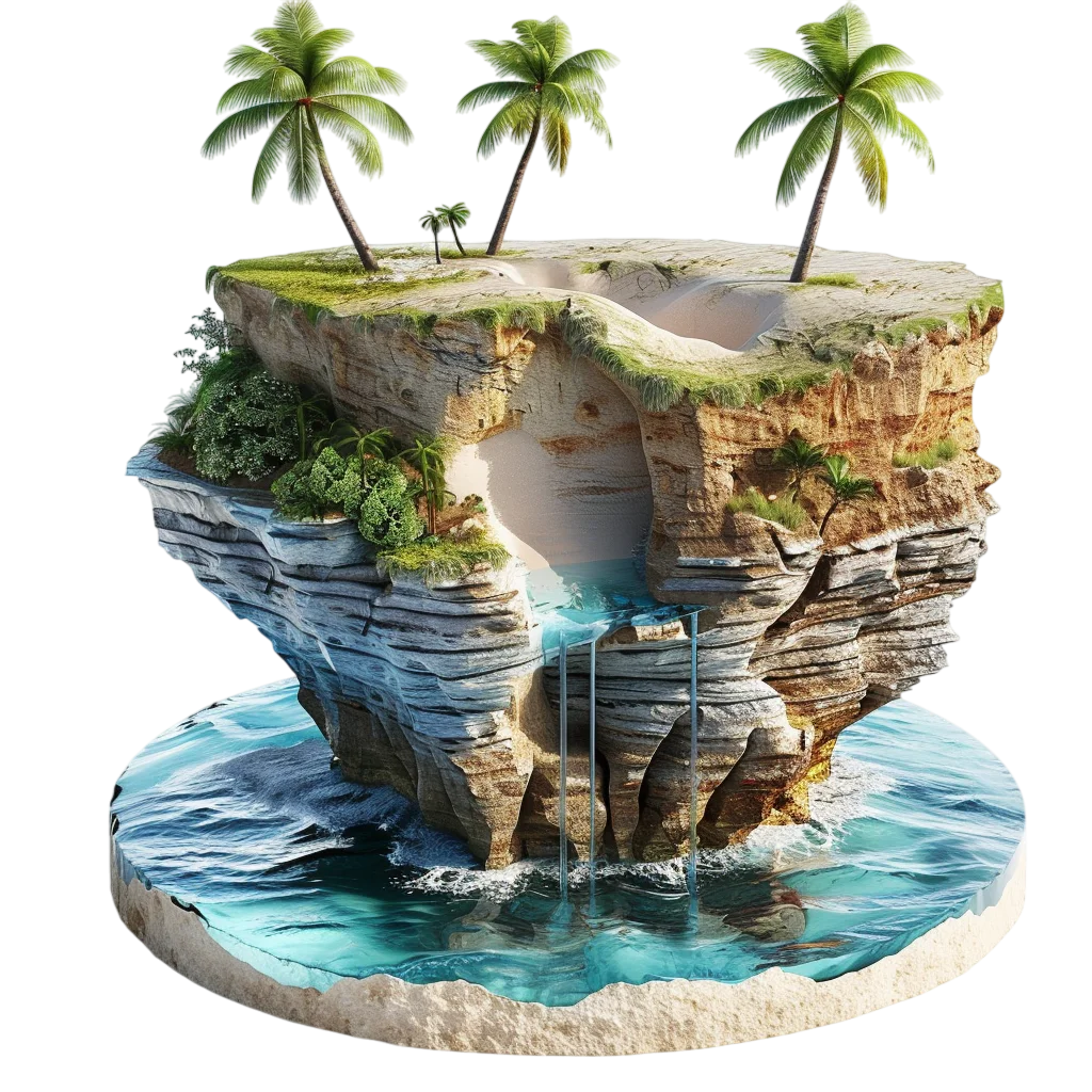 Floating Island Waterfall Landscape Free PNG