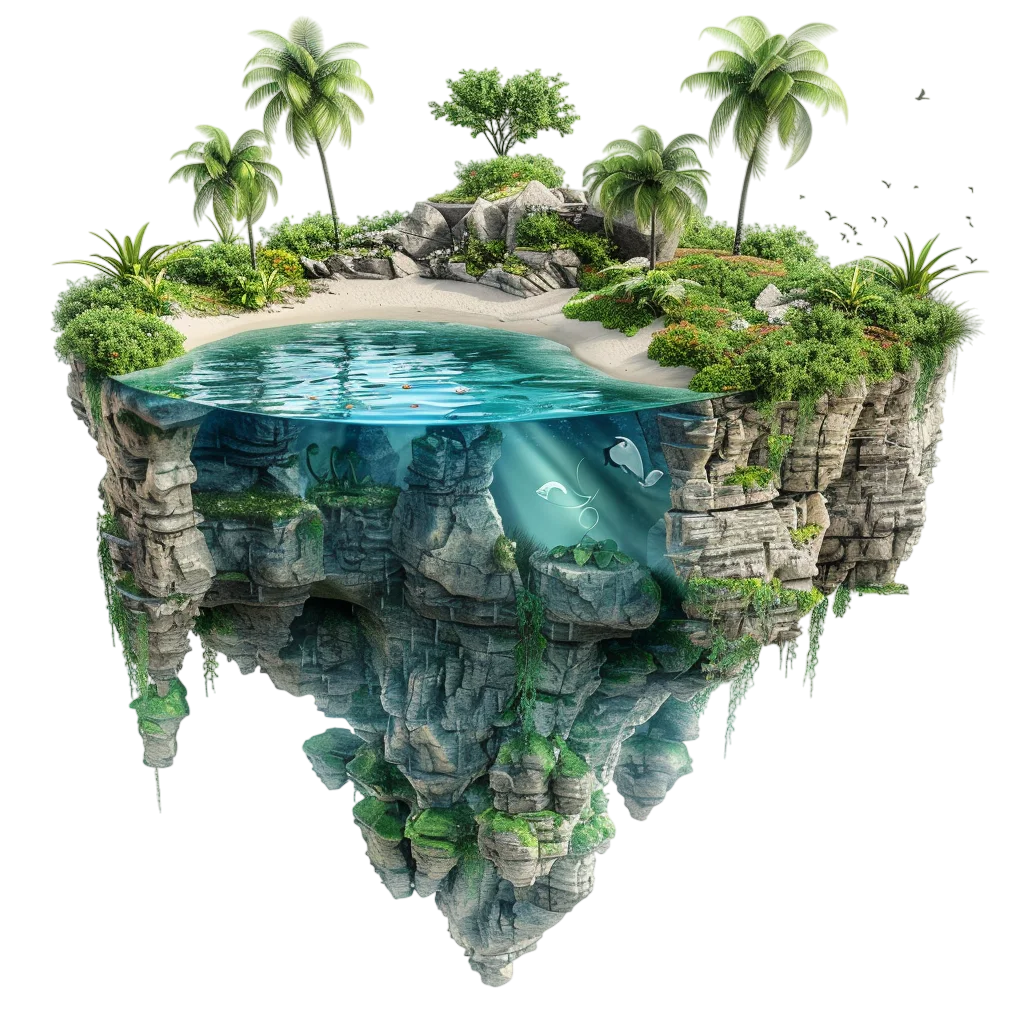 Floating Island with Trees and Water Free PNG