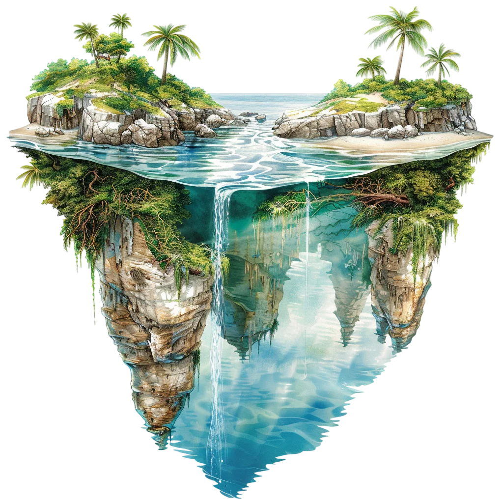 Floating Tropical Island Landscape Free PNG