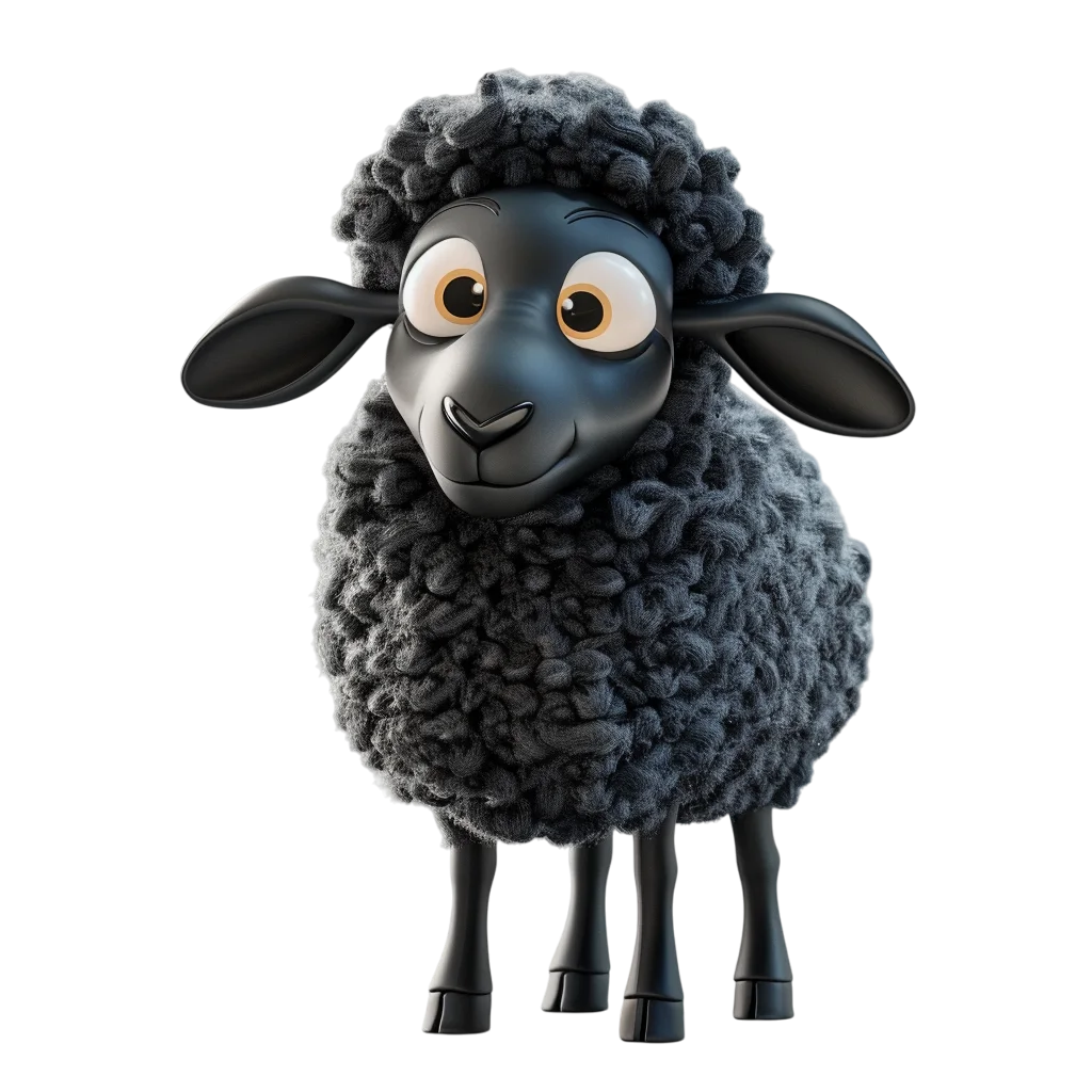 Cute Fluffy Black Sheep Standing Free PNG