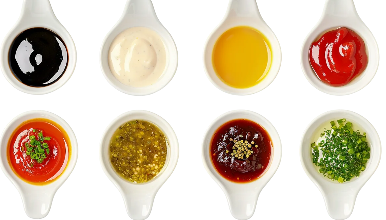 Assorted Sauces and Dips Bowls Free PNG