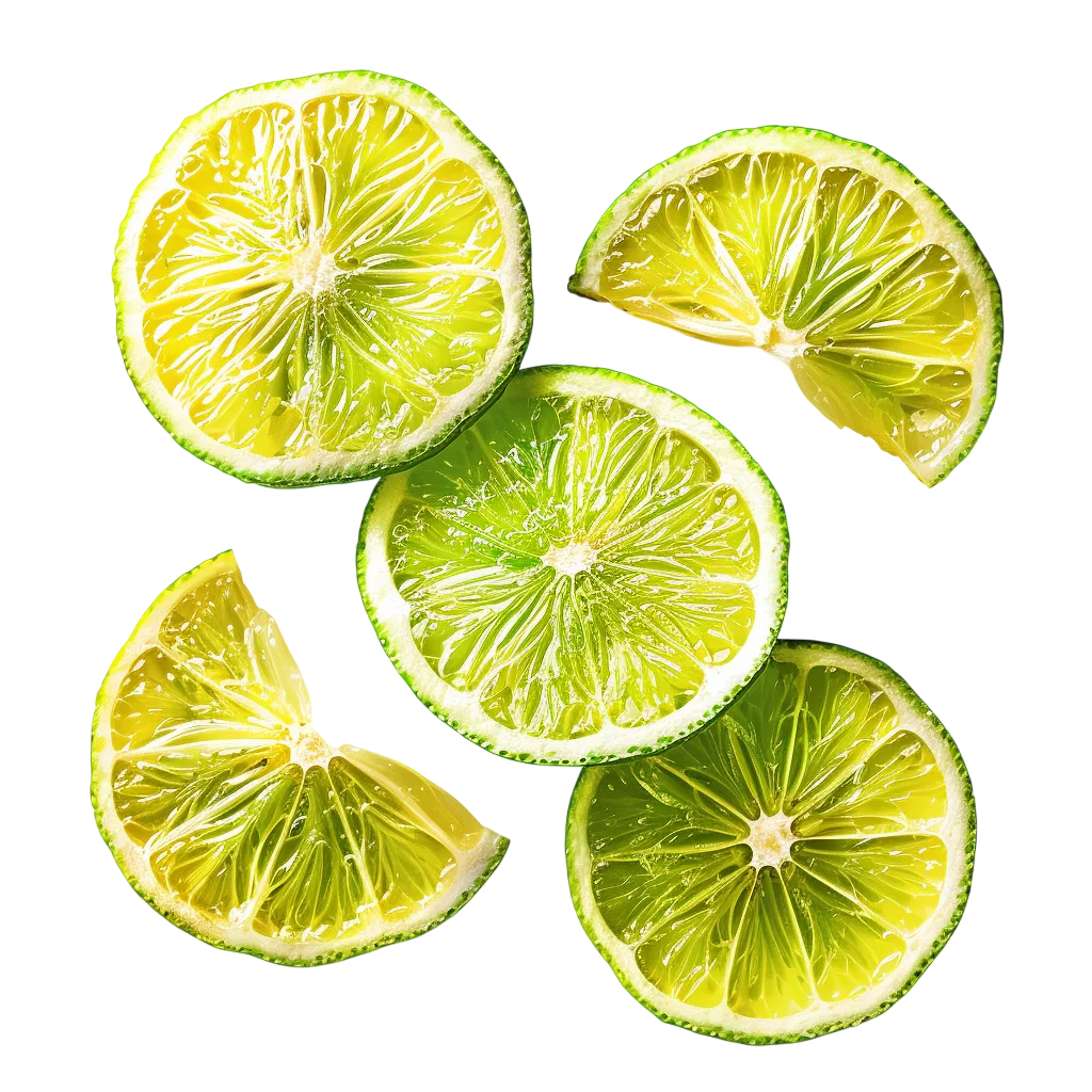 Fresh Lime Slices Group And Halves PNG