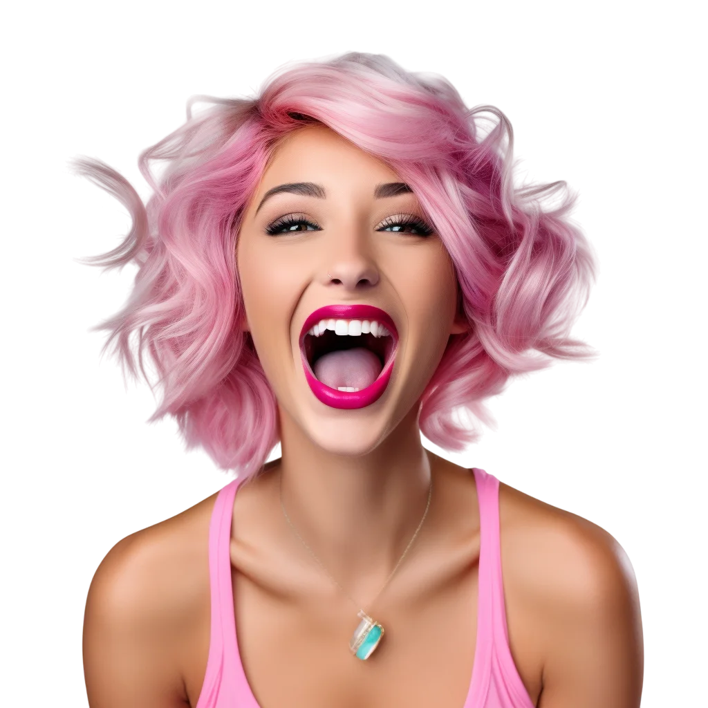 Smiling Woman with Pink Hair Free PNG Image