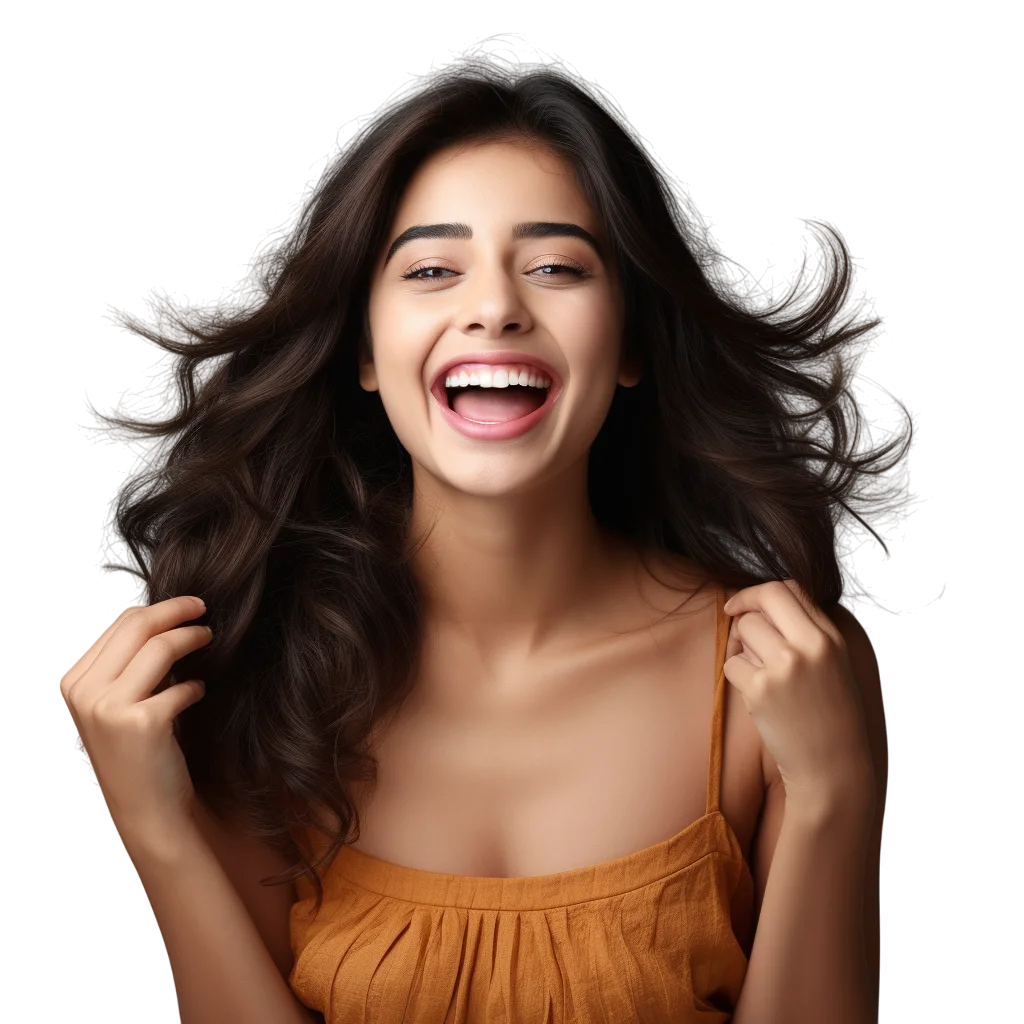 Smiling Woman with Wavy Hair Free PNG Image