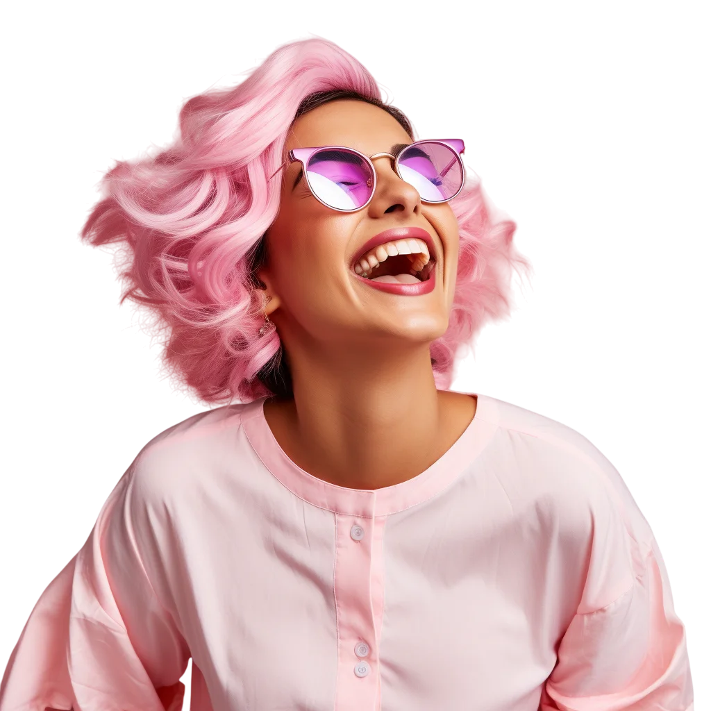 Pink Hair Woman Smiling Free PNG Stock Photo