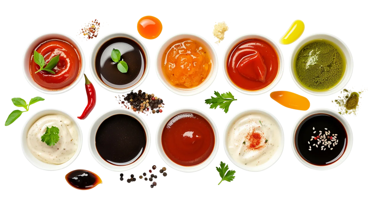 Assorted Sauces and Dips Bowls Free PNG Set