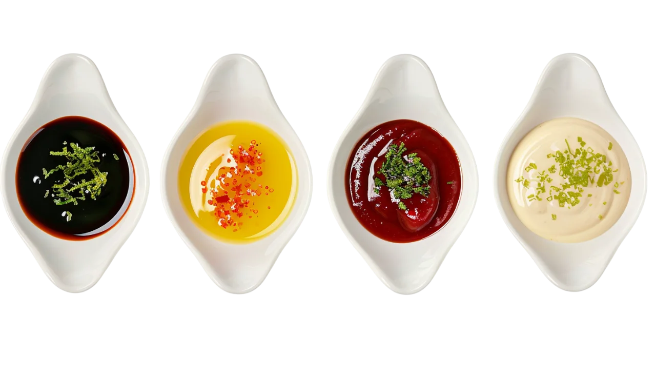 Red and Yellow Sauces Bowls Free PNG Image