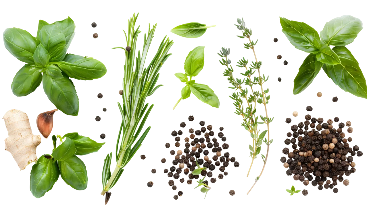 Green Herbs and Spices Flatlay Free PNG
