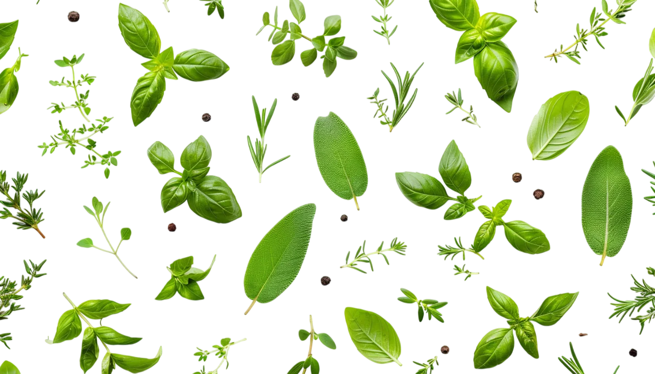 Green Herbs and Leaves Pattern Free PNG