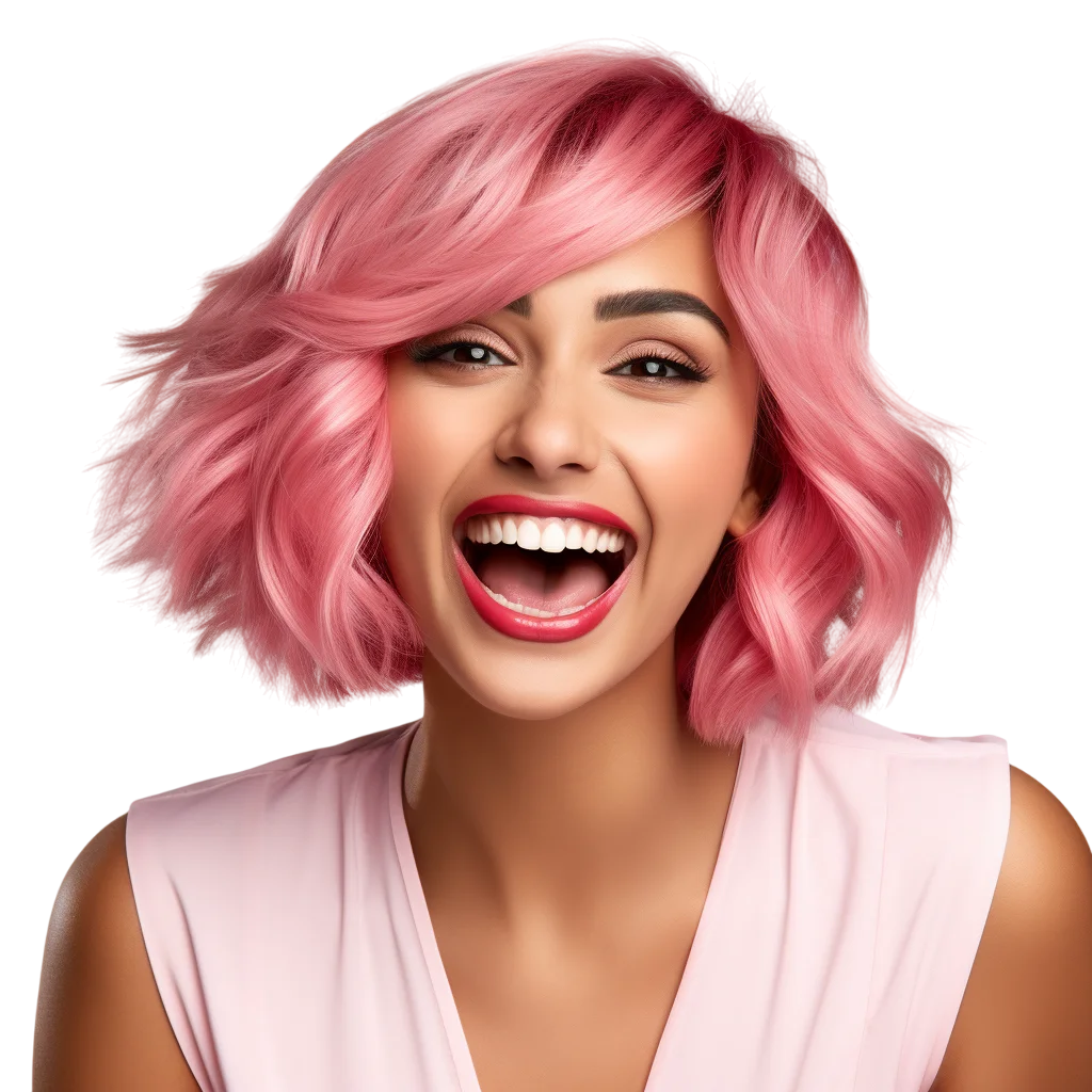 Pink Hair Woman Smiling Free PNG Portrait
