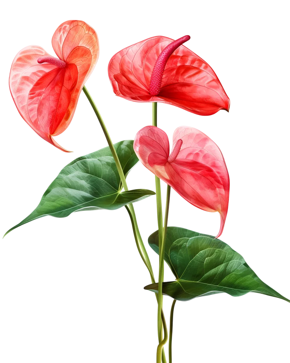 Red Anthurium Flowers Branch Free PNG Image