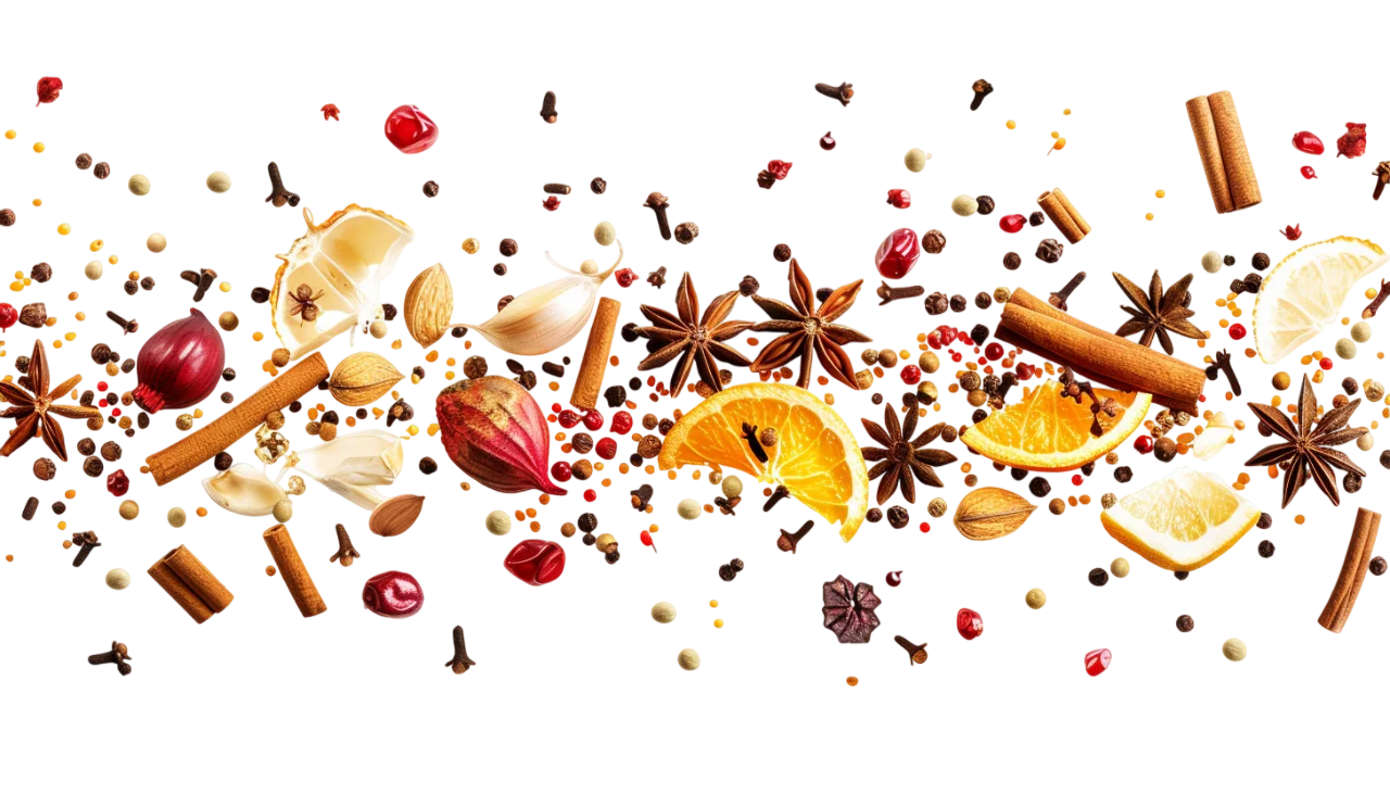 Falling Spices and Citrus Slice Free PNG