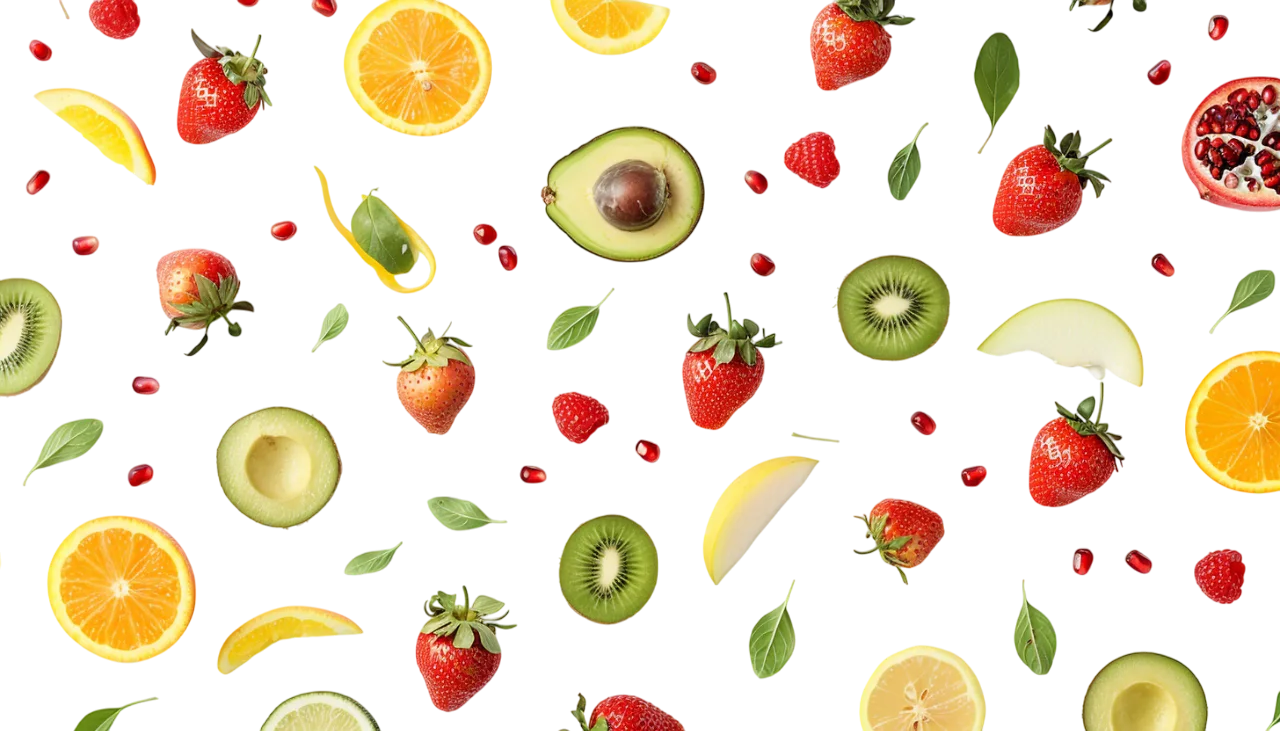 Assorted Fruits and Berries Pattern Free PNG