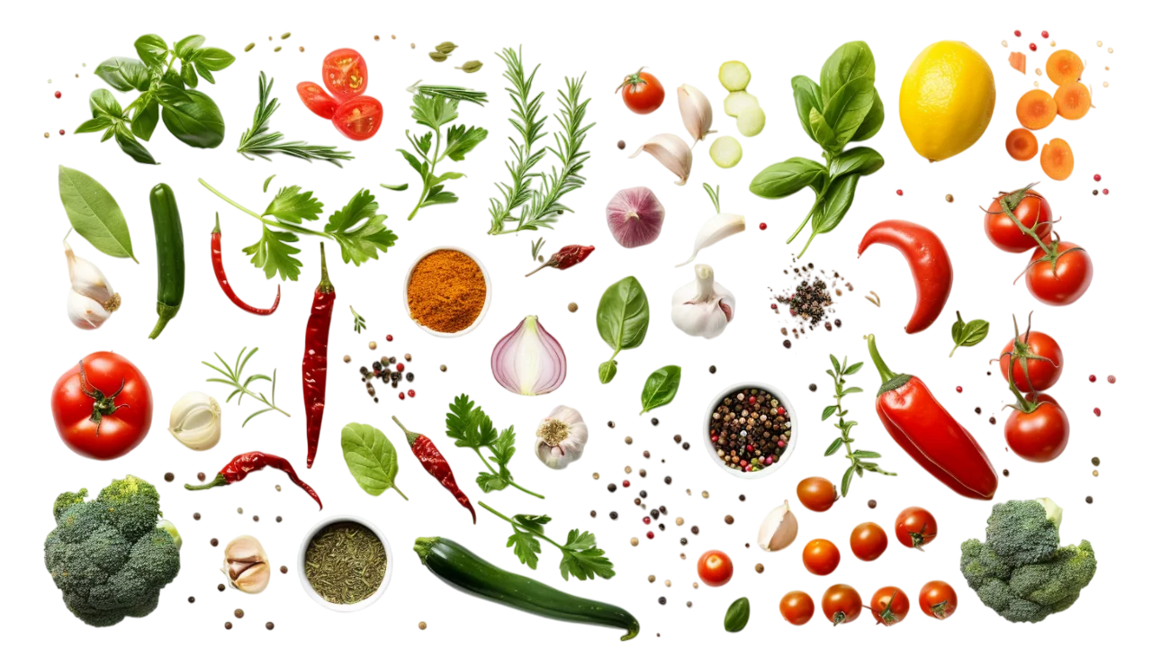 Fresh Herbs and Spices Flatlay Free PNG