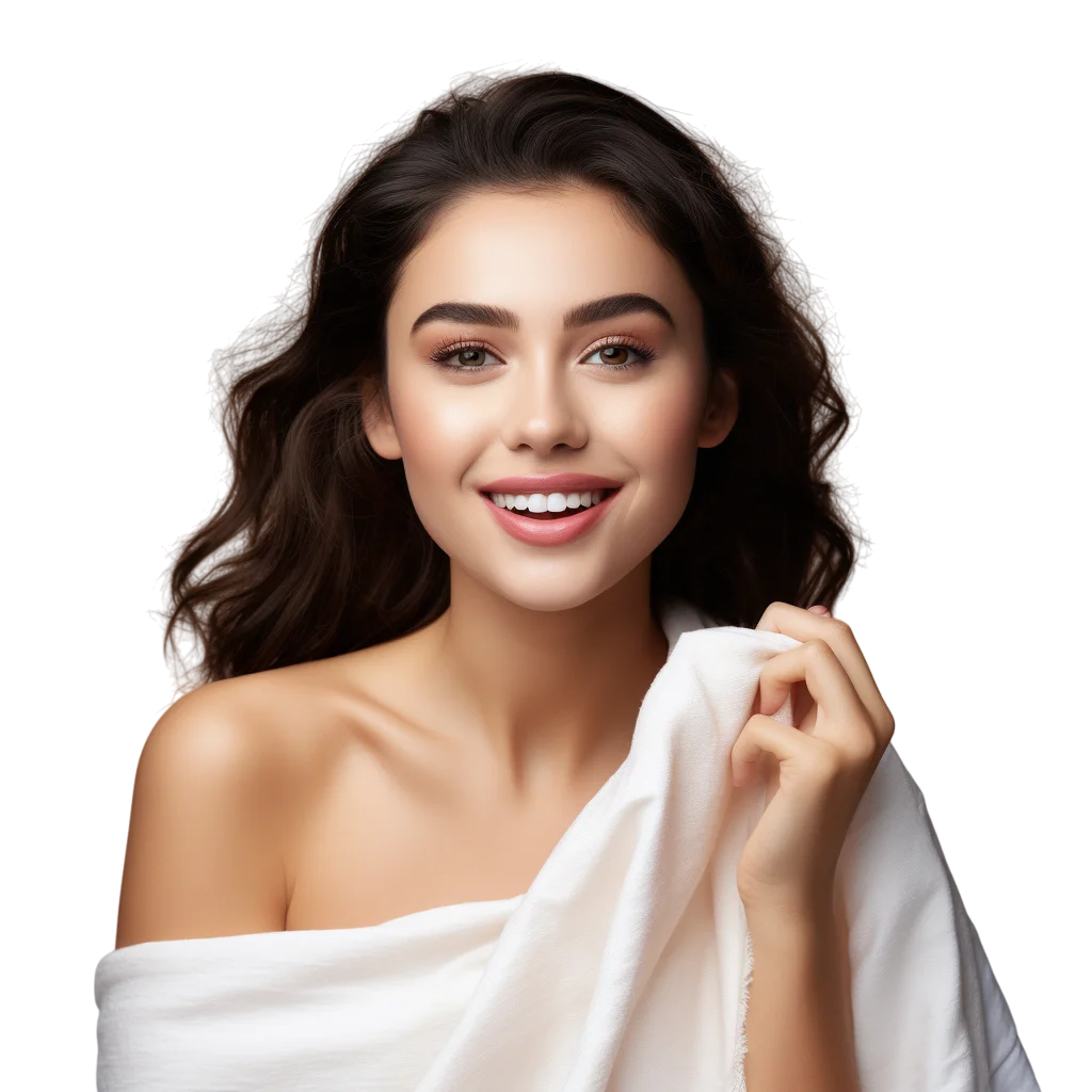 Smiling Woman with White Towel Free PNG