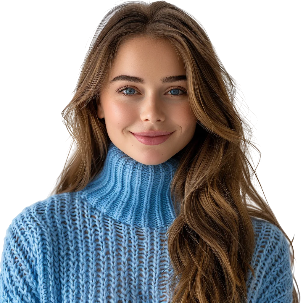 Smiling Woman in Blue Sweater Free PNG Image