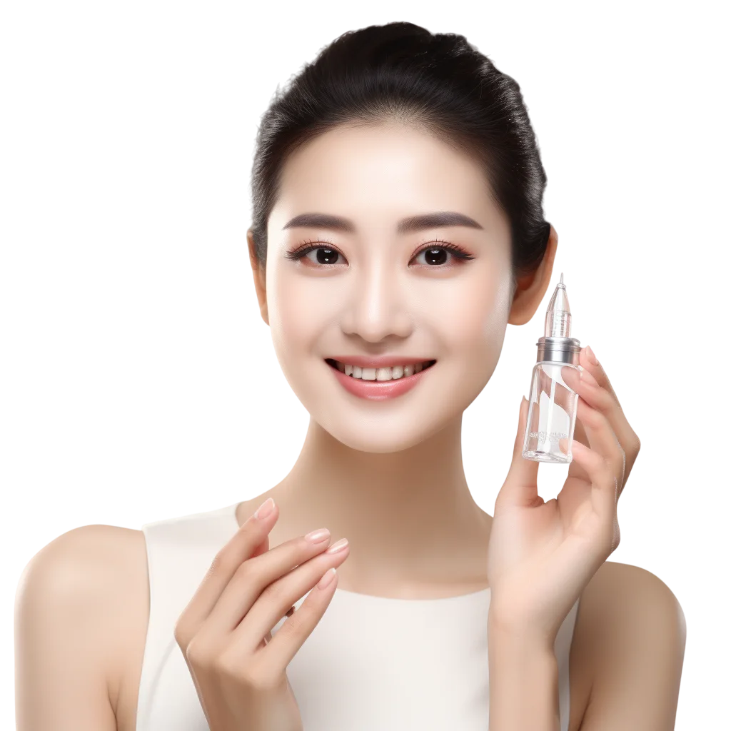 Smiling Asian Woman Applying Cream Free PNG