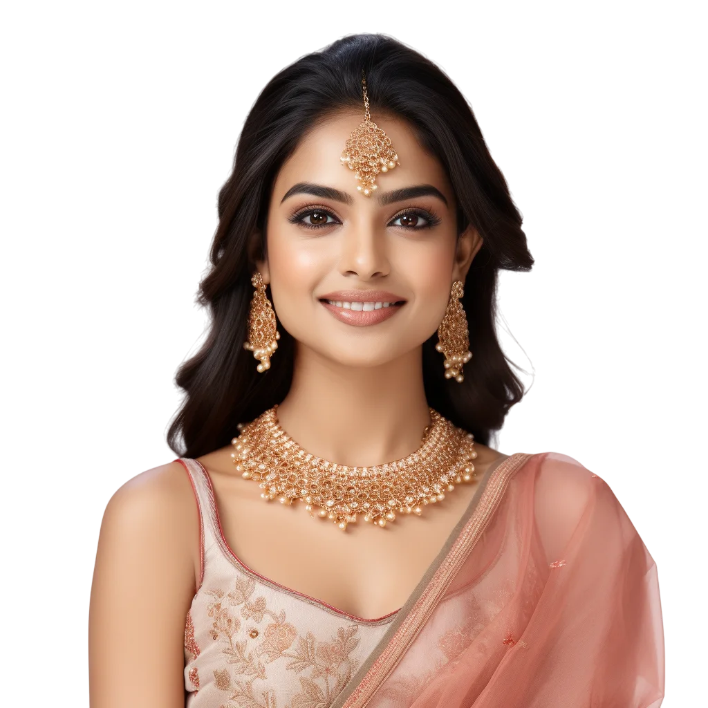Indian Woman with Traditional Jewelry Free PNG Image