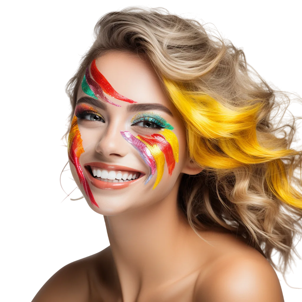 Woman with Colorful Face Paint Free PNG Image
