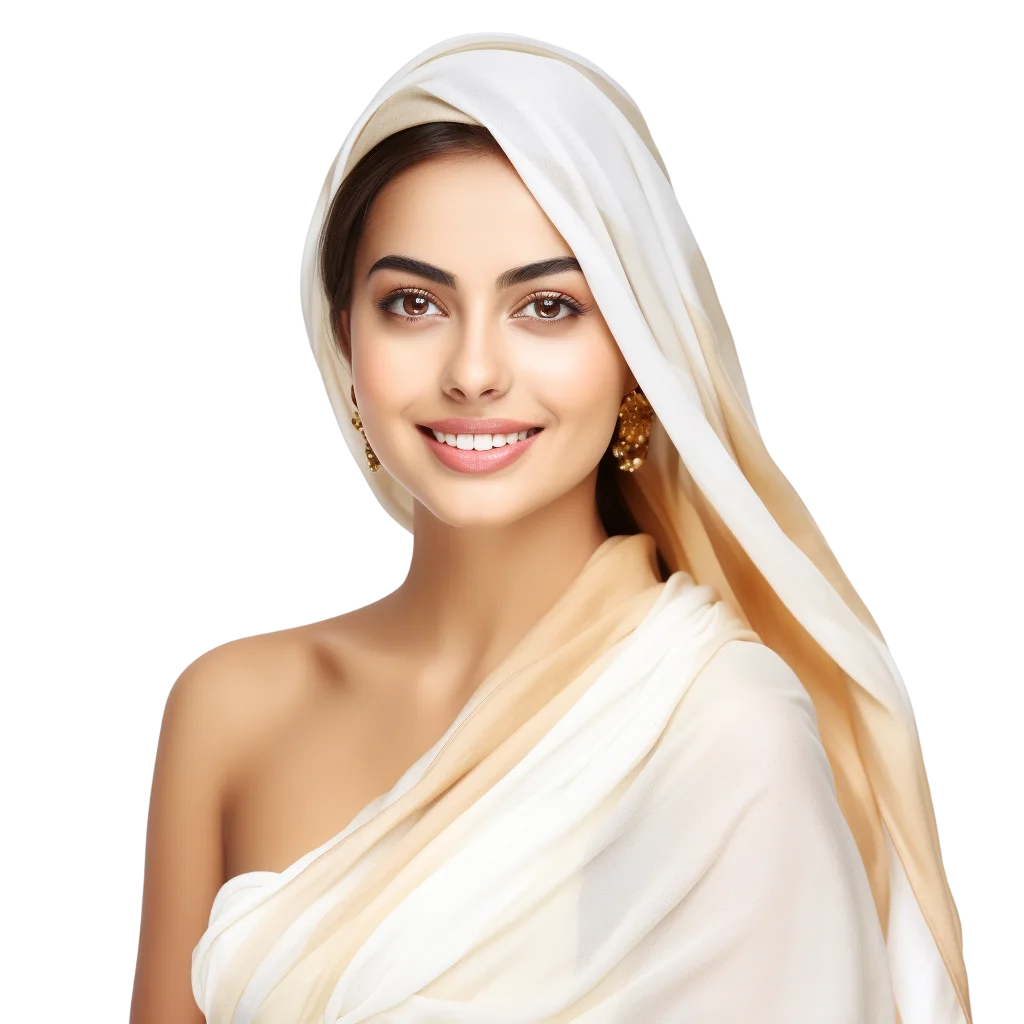 Indian Woman in White Saree Free PNG Image
