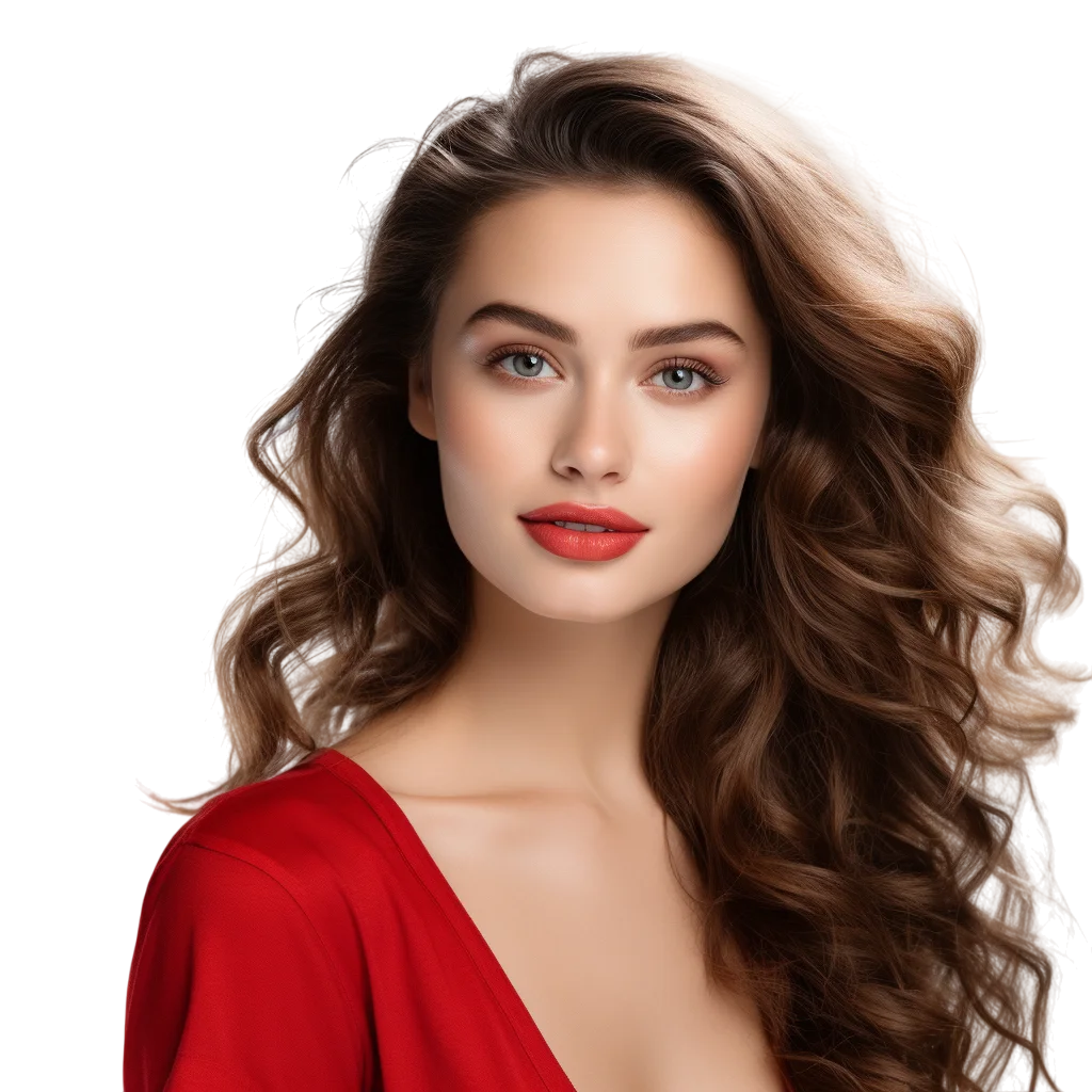 Curly Hair Woman Red Top Free PNG Image