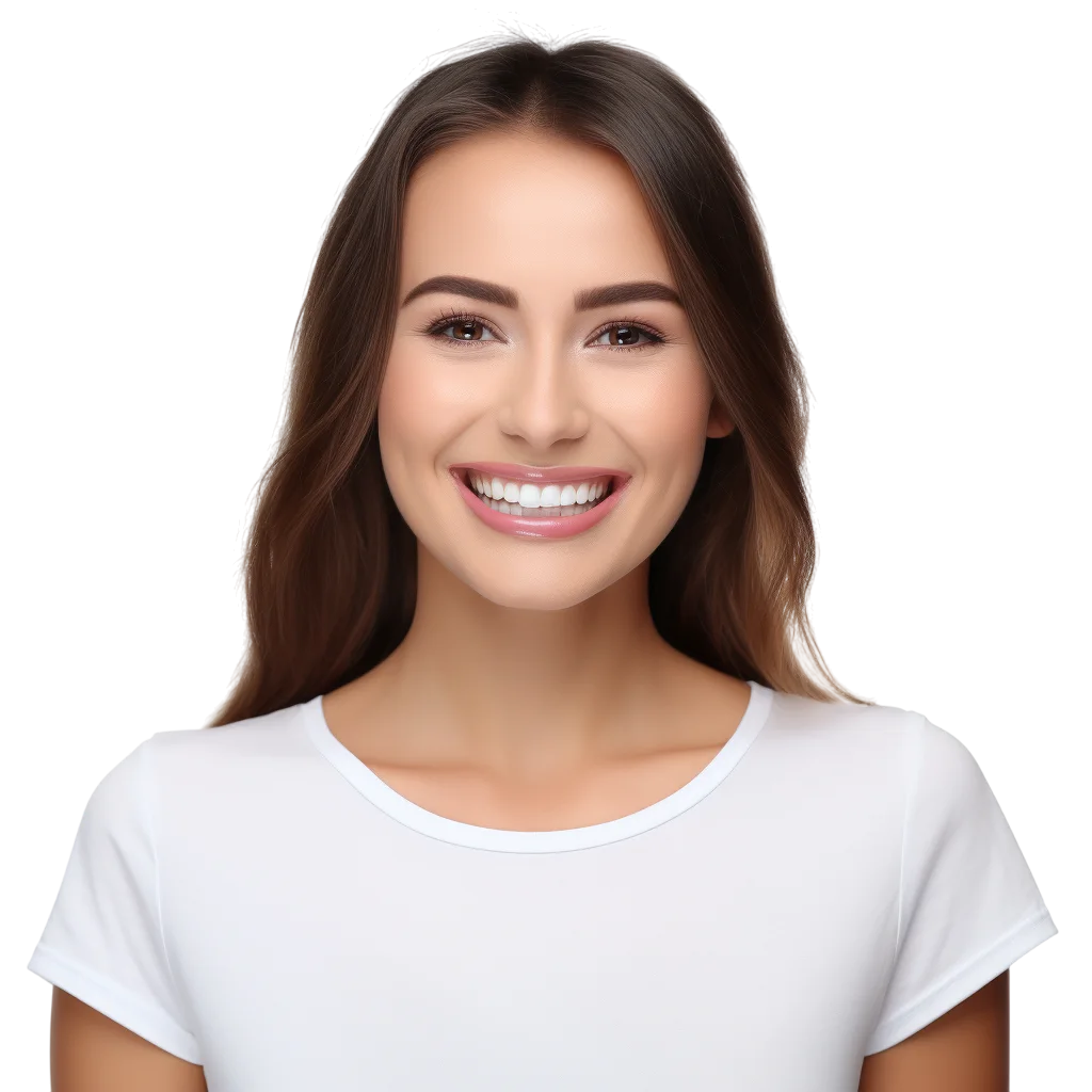 Smiling Woman in White T-Shirt Free PNG Image