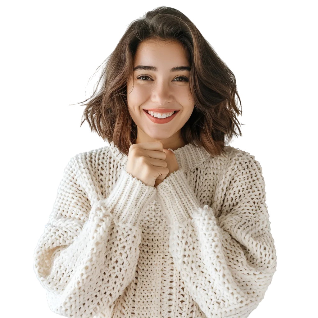 Woman in Cream Knit Sweater Free PNG Image