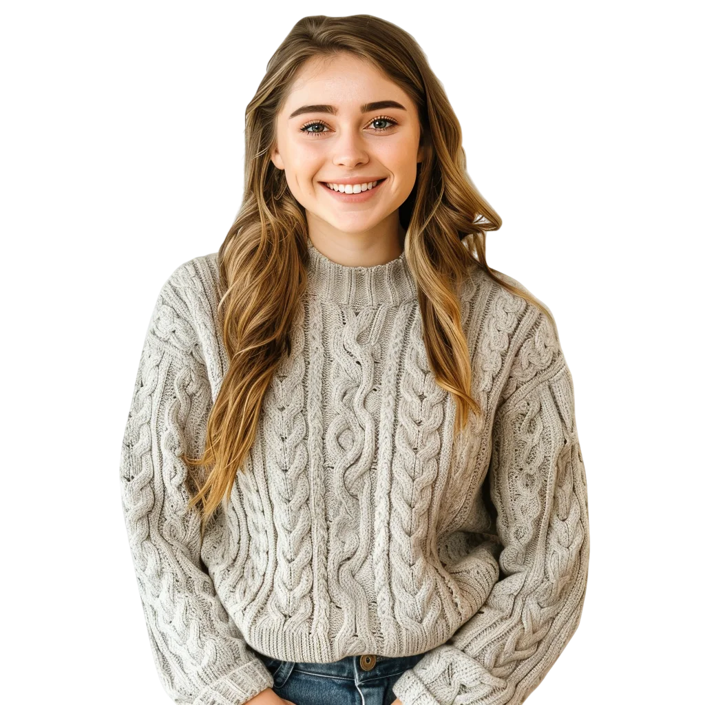 Woman in Beige Knit Sweater Free PNG Image
