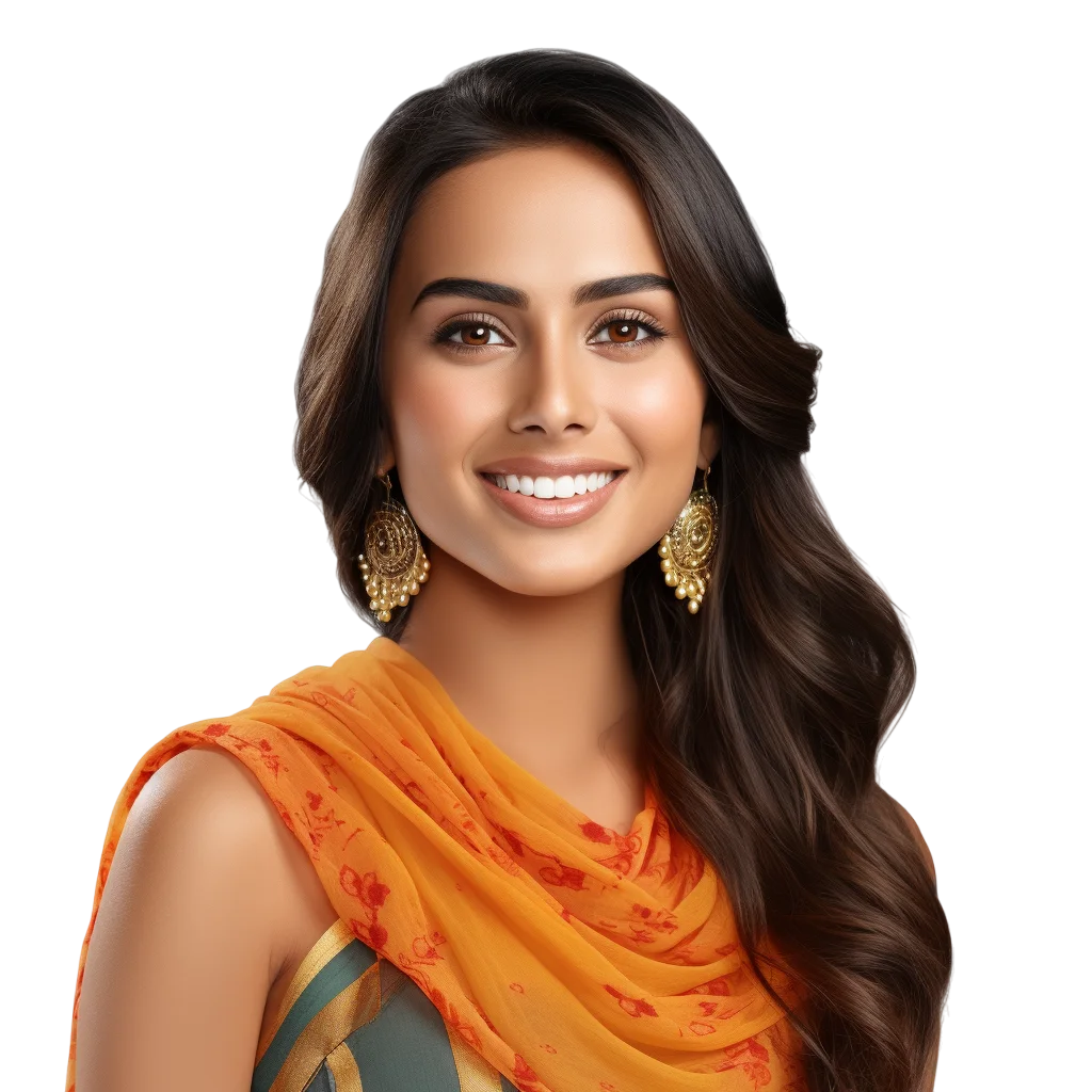 Indian Woman in Orange Dupatta Free PNG Image