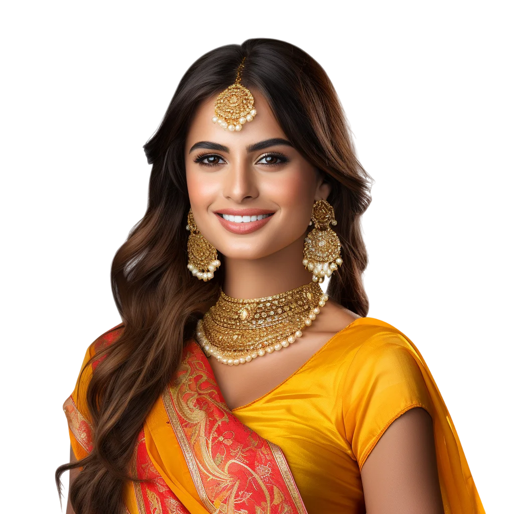 Indian Woman in Yellow Saree Free PNG Image