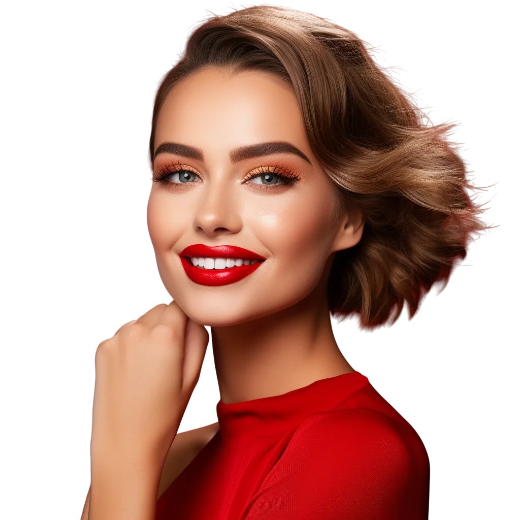 Short Hair Woman Red Top Free PNG Image