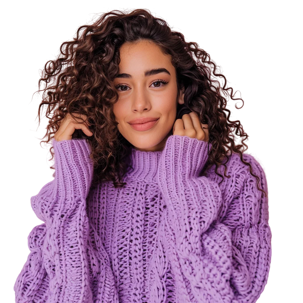 Smiling Woman in Purple Sweater Free PNG Image