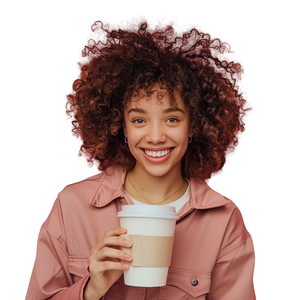 Smiling Woman Holding Coffee Cup Free PNG