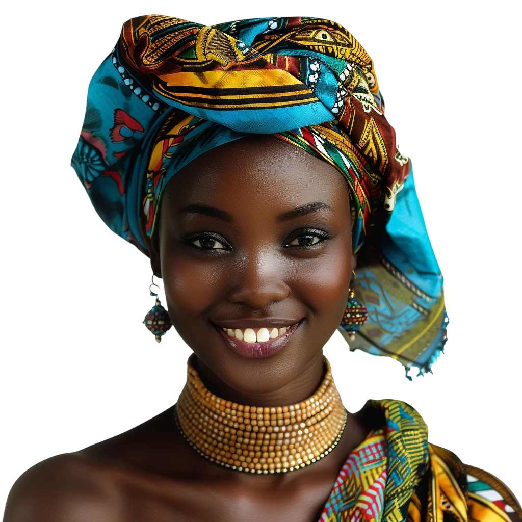 Smiling Woman in Headscarf and Necklace Free PNG
