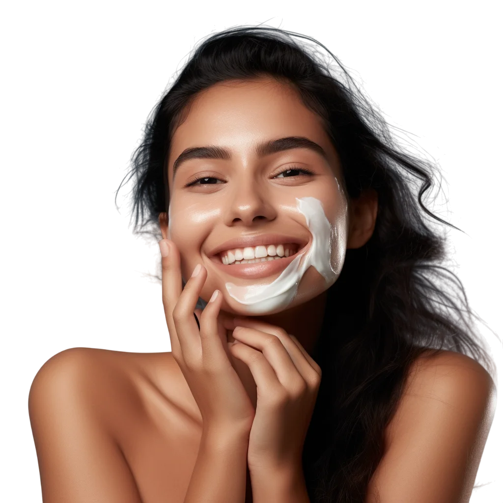 Smiling Woman with Face Cream Free PNG Image