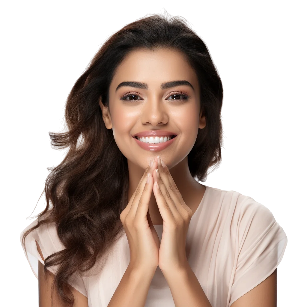 Smiling Woman with Hands Together Free PNG