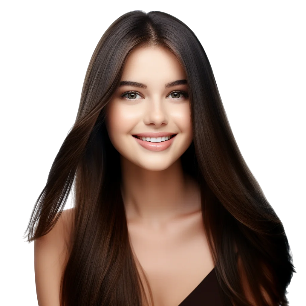 Smiling Brunette Woman with Sleek Hair Free PNG