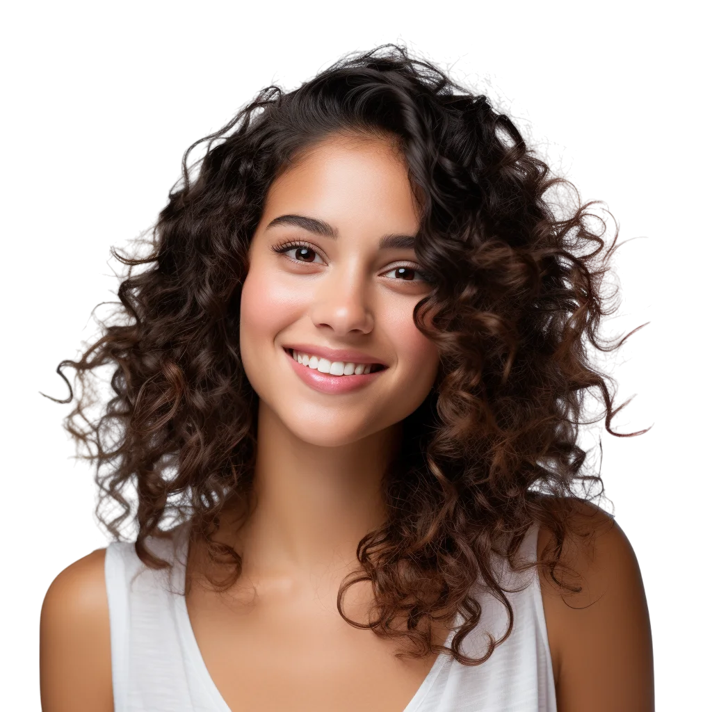 Smiling Woman with Curly Hair Free PNG Stock