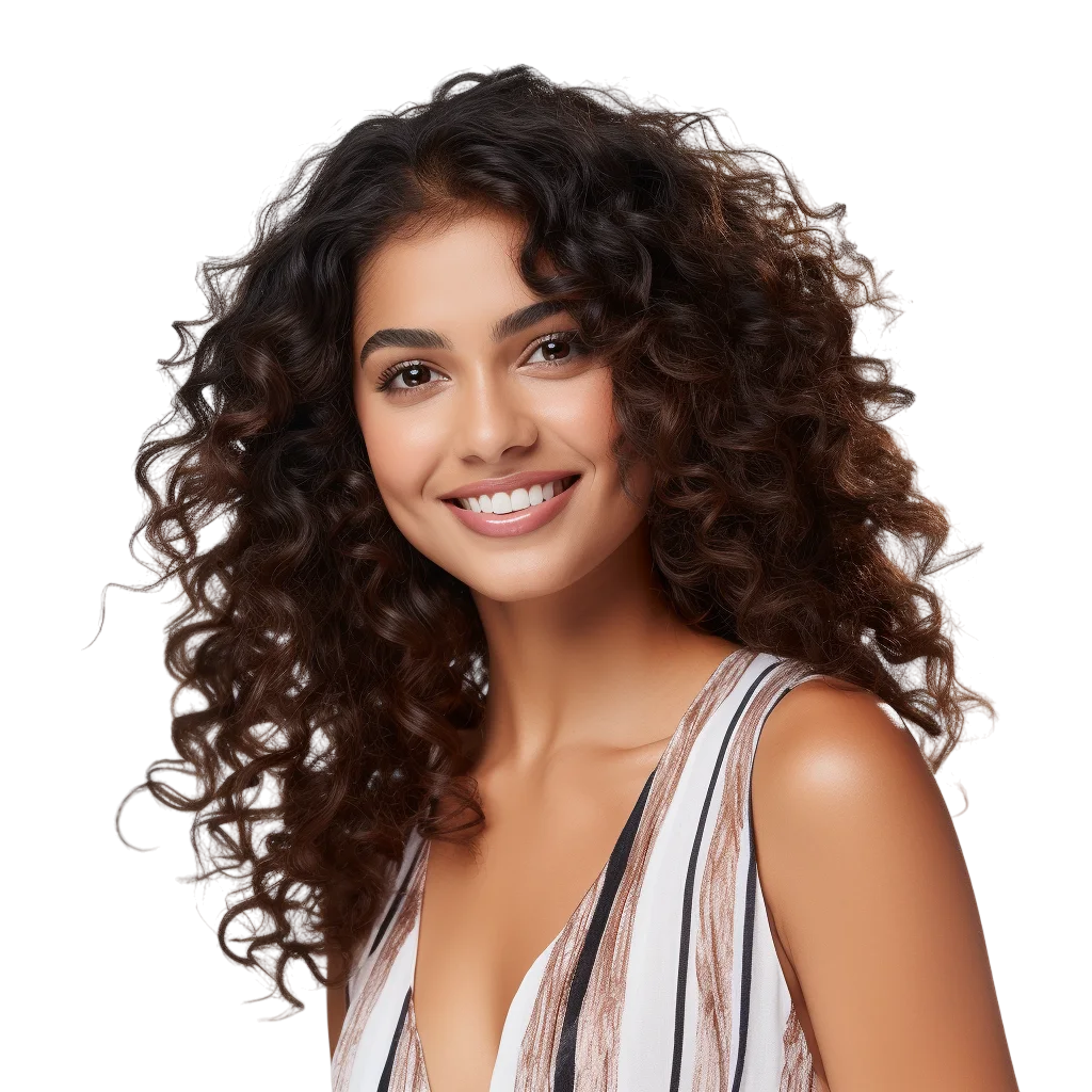 Smiling Woman with Wavy Curly Hair Free PNG