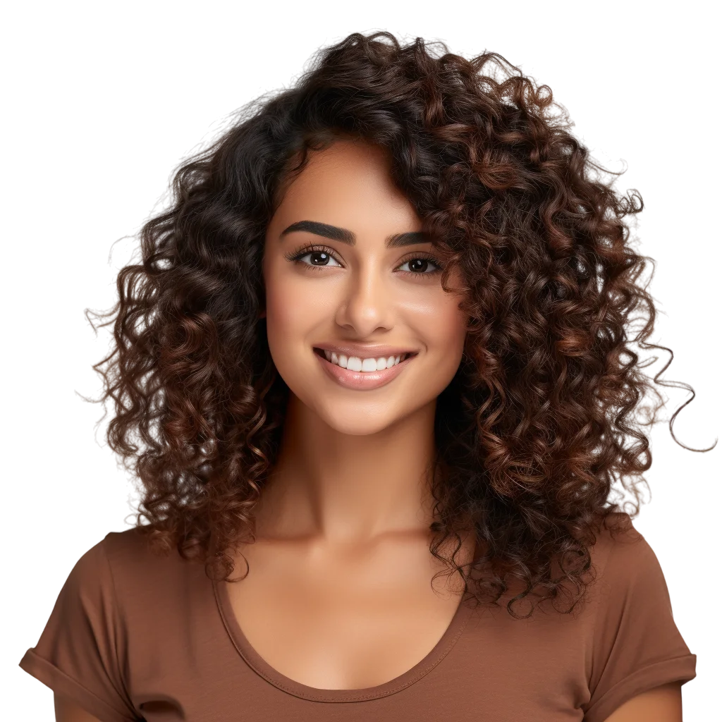 Smiling Woman with Curly Hair Free PNG Graphic