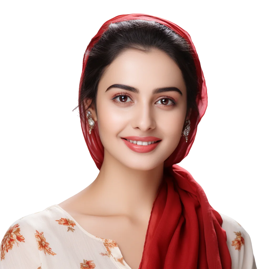 Smiling Woman in Red Headscarf Free PNG Image