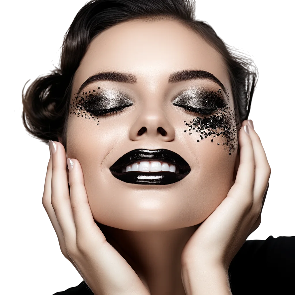 Woman with Glossy Black Makeup Free PNG