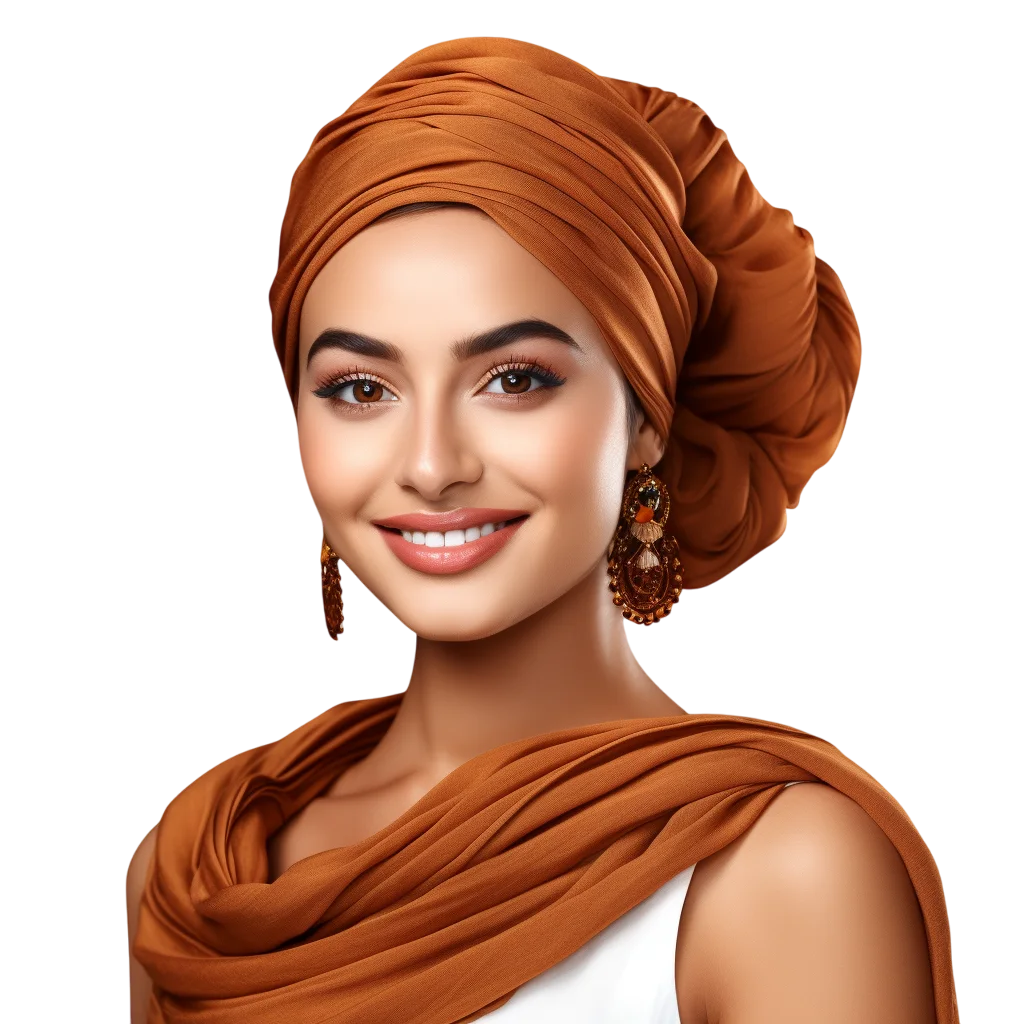 Smiling Woman in Orange Headscarf Free PNG