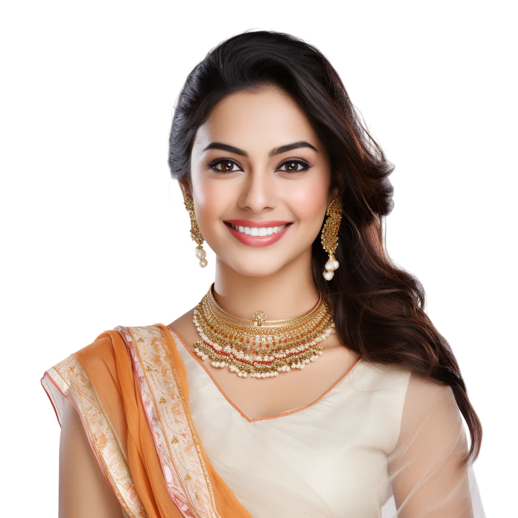 Smiling Indian Woman in Traditional Dress PNG