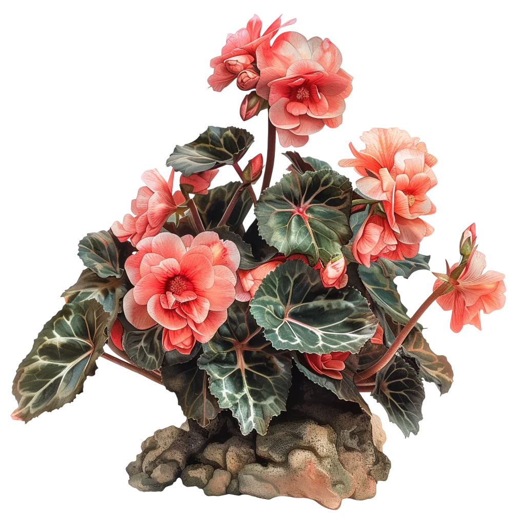 Coral Pink Begonia Plant in Pot Free PNG