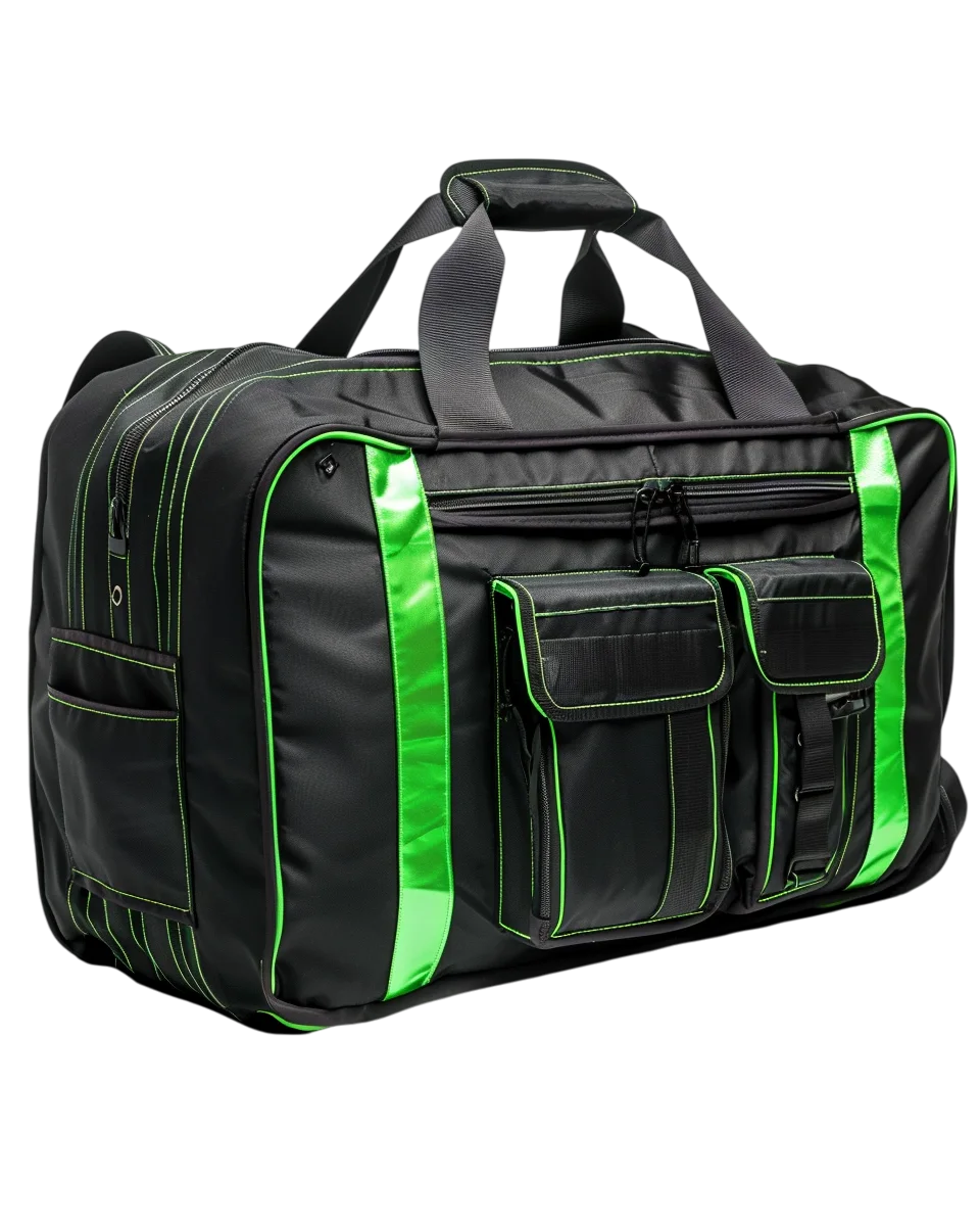 Black Duffel Bag with Green Accent Free PNG