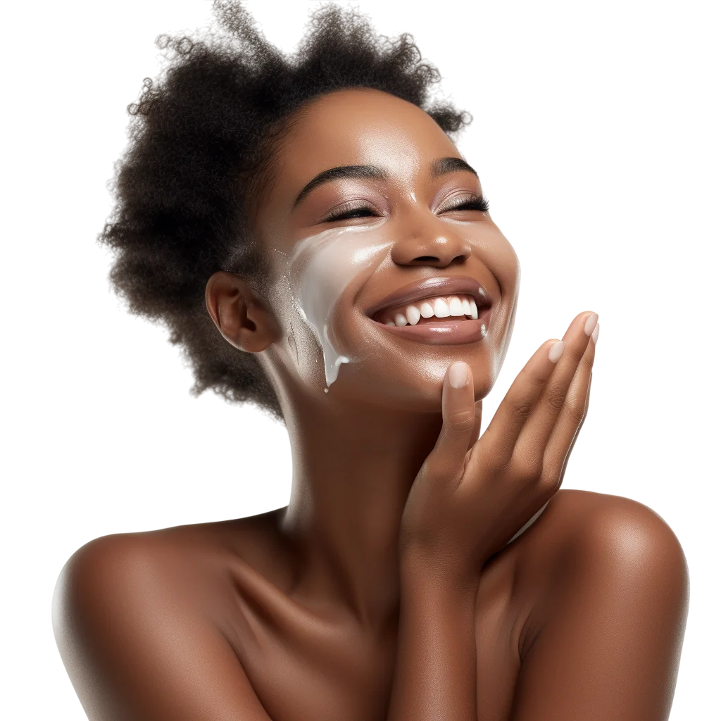 Smiling Black Woman with Skincare Foam Free PNG