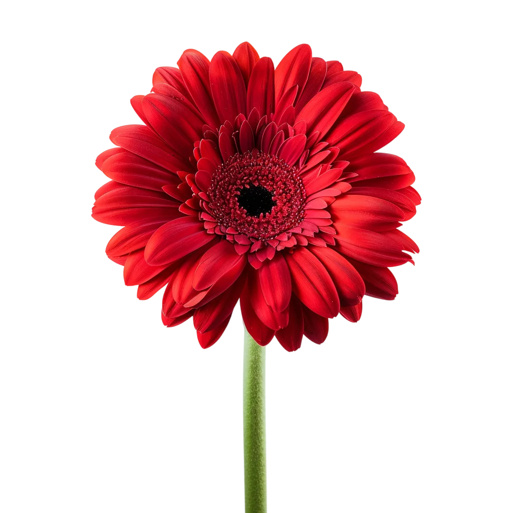 Bright Red Gerbera Daisy Stem Free PNG Image