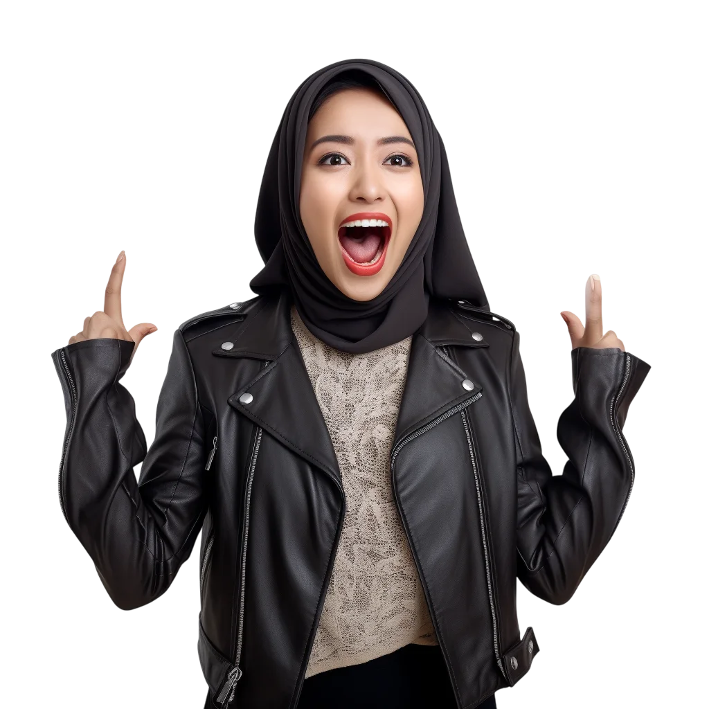 Smiling Woman in Hijab and Leather Jacket Free PNG